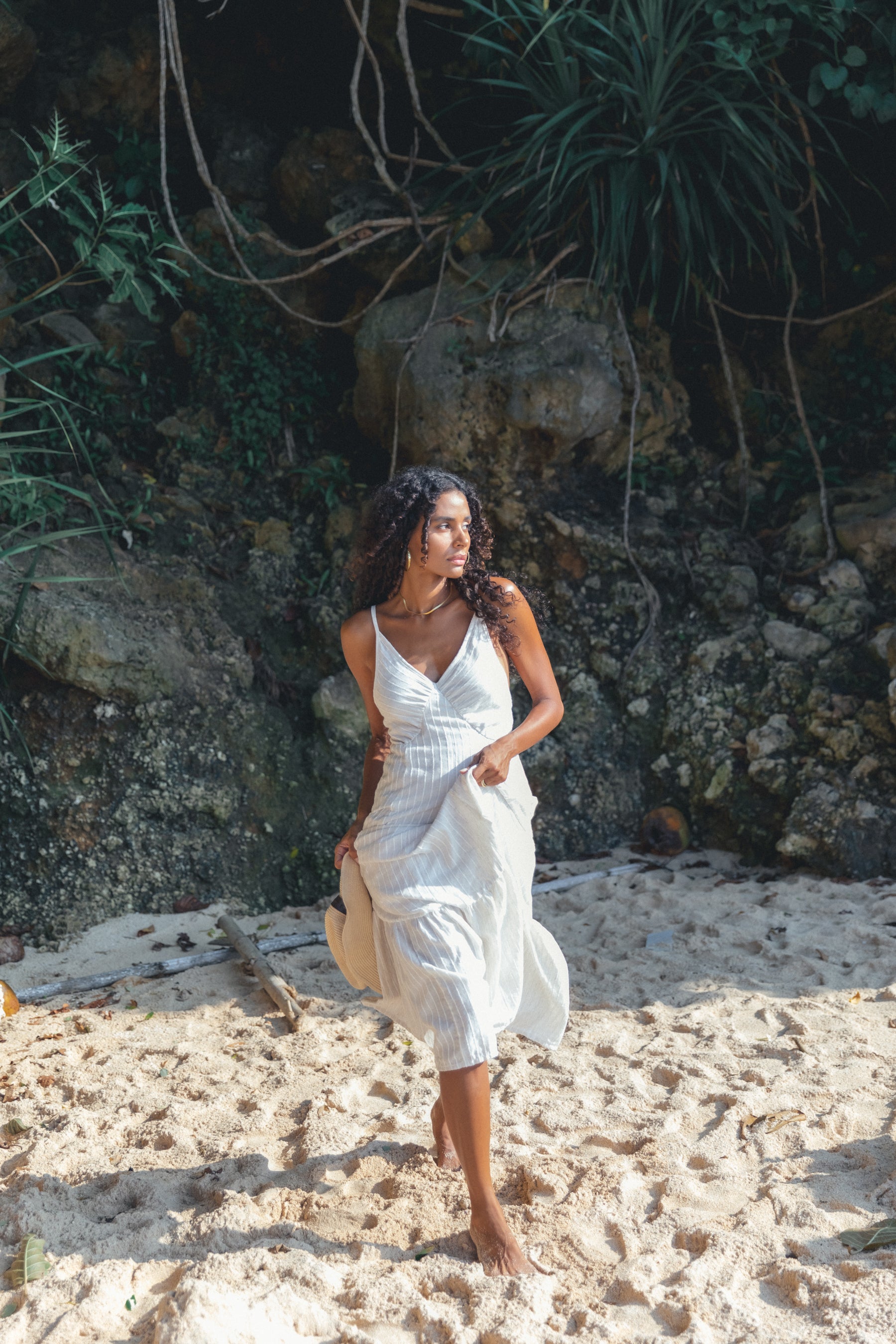 Mariel White Linen Midi Dress